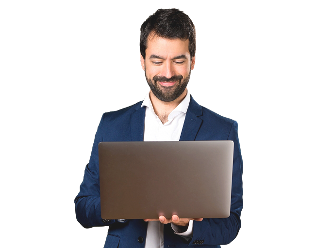 A man holding a laptop