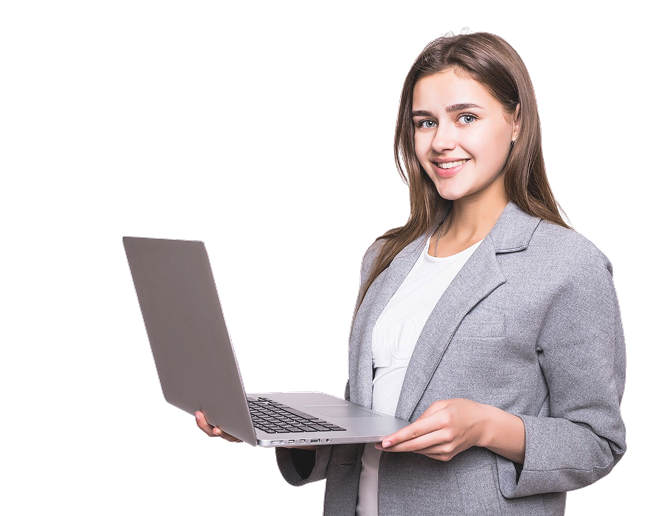 A girl holding a laptop