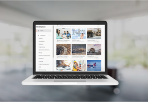Laptop showing a digital marketplace